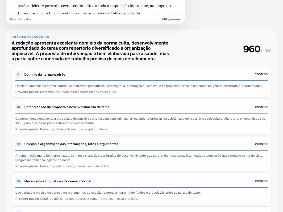 Análise real de redação no EnemHelp com nota e competências