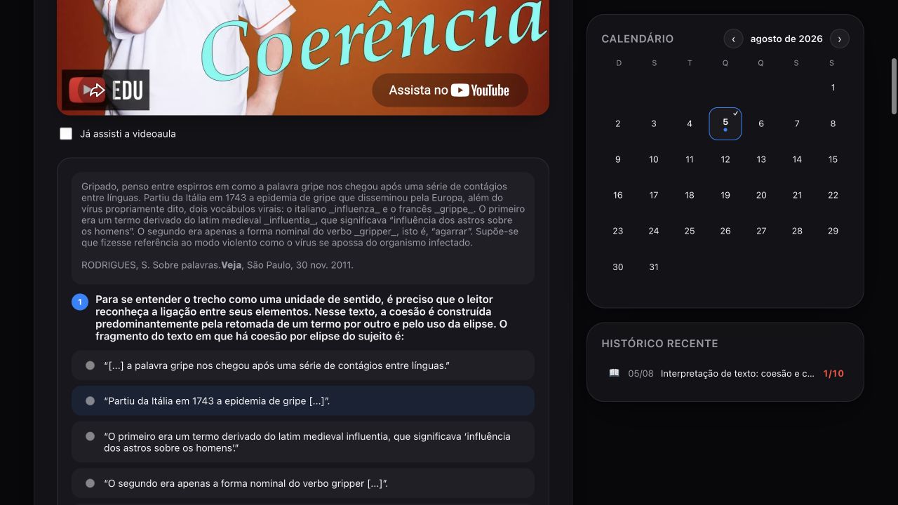 Questões oficiais do ENEM dentro da área do aluno